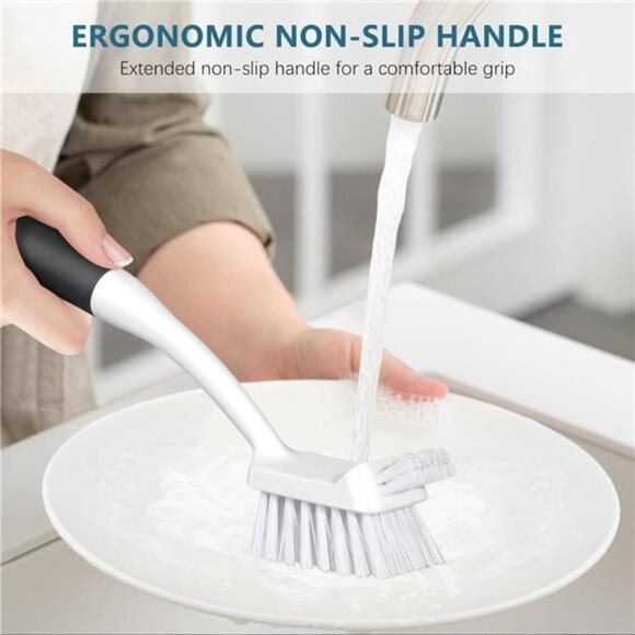 Dish Brush Set of 3 with Bottle Brush, Dish Scrub Brush with Long Handle - Picture 5 of 14
